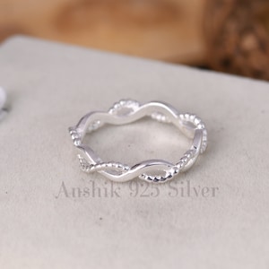 Twist Half Eternity Ring - 925 Sterling Silver Infinity Ring - Stacking Ring - Twist Vine Engagement Ring - Christmas Gift For Daughter.