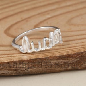 Lucky Script Ring, 925 Sterling Silver Ring, Minimalist Word Ring, Positive Affirmation Jewelry, Good Luck Gift for Her