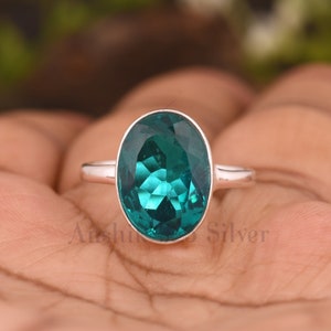 Colombian Emerald Engagement Wedding Ring, Large Gemstone Ring, Oval Cut Emerald Ring, 925 Sterling Silver Ring, Prong Set Ring, For Crush.