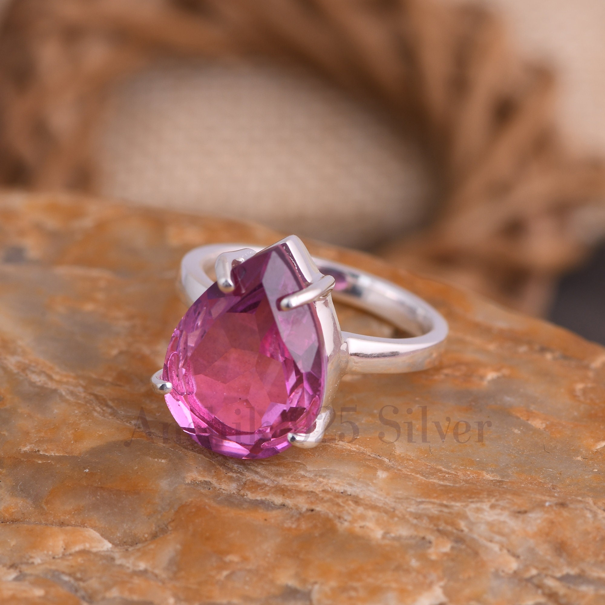 ハンドメイド　シルバーリング　アメジスト マーキスアメジストリング：ハンドメイドのボヘミアン風スターリング