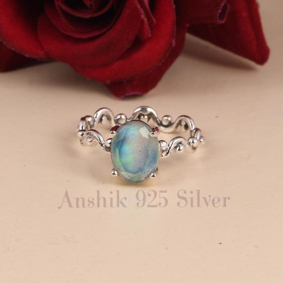 Aurora Opal Ring , 925 Sterling Silver Ring , Attractive Gemstone Ring , Beautiful Wave Band , Handmade Jewelry , Gift For Best Friend.