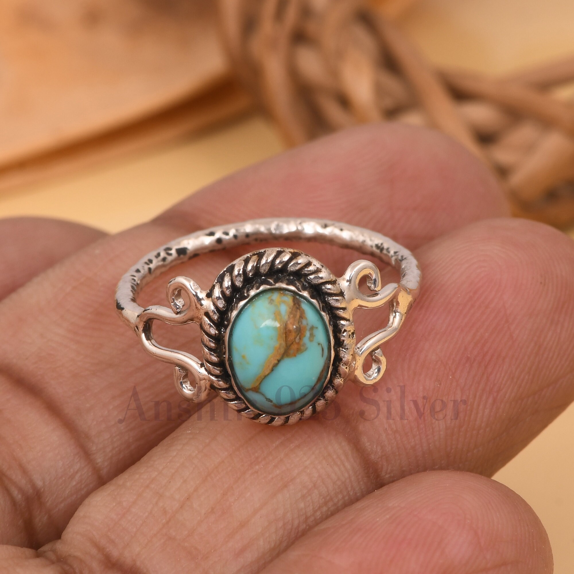 キングマン ターコイズ リング – スターリングシルバー ツイストバンド