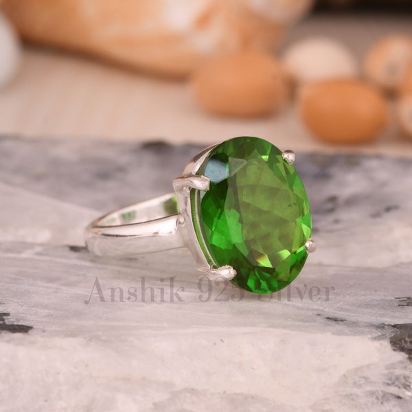 Diopside Ring Gemstone Silver Ring Chrome Diopside Quartz Ring 925 Sterling Silver Ring Ethnic Oval Shape Ring Handmade Women Ring For Her.