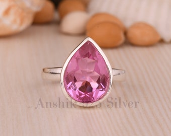 Kunzite Ring, 925 Solid Sterling Silver Ring, Beautiful Pear Cut Pink Kunzite Quartz Gemstone Ring, Can Be Personalized Gift For Birthday.