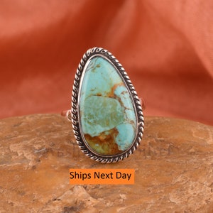 Exquisite Kingman Turquoise Ring, Gemstone Ring, Blue Cocktail Ring, 925 Sterling Silver Jewelry, Engagement Gift, Ring For Her