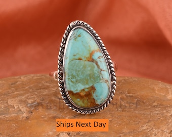 Exquisite Kingman Turquoise Ring, Gemstone Ring, Blue Cocktail Ring, 925 Sterling Silver Jewelry, Engagement Gift, Ring For Her