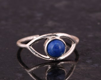 Sterling Silver Ring, Lapis Lazuli Gemstone Ring, Evil Eye Ring, Lapis Lazuli Ring, Gemstone Ring, Evil Eye Jewelry, September Birthstone.