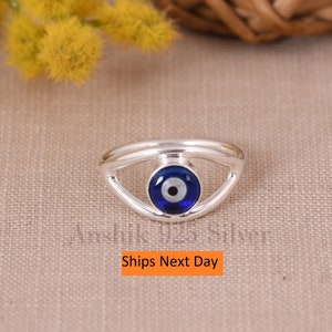 Best Evil Eye Tiny Ring, Minimalist Evil Eye Jewelry, Good Luck Protection Ring, 925 Sterling Silver Ring, Statement Eye Ring For Birthday.