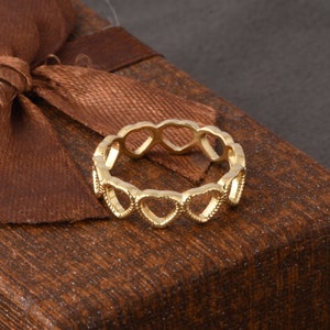 Süßer Herz Ring - 14K Massiv Gold Ring - Handgemachter Schmuck - Endlose Liebe Ring - Attraktiver Gelbgold Ring - Einzigartiges Geschenk zum Jahrestag