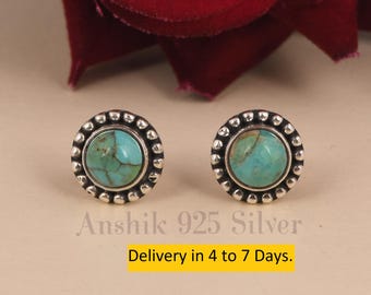 Valuable Kingman Turquoise Stud Earrings / Minimalist Labradorite Earrings / Daily Wear Earrings / 925 Silver Earrings / Birthday Gift.
