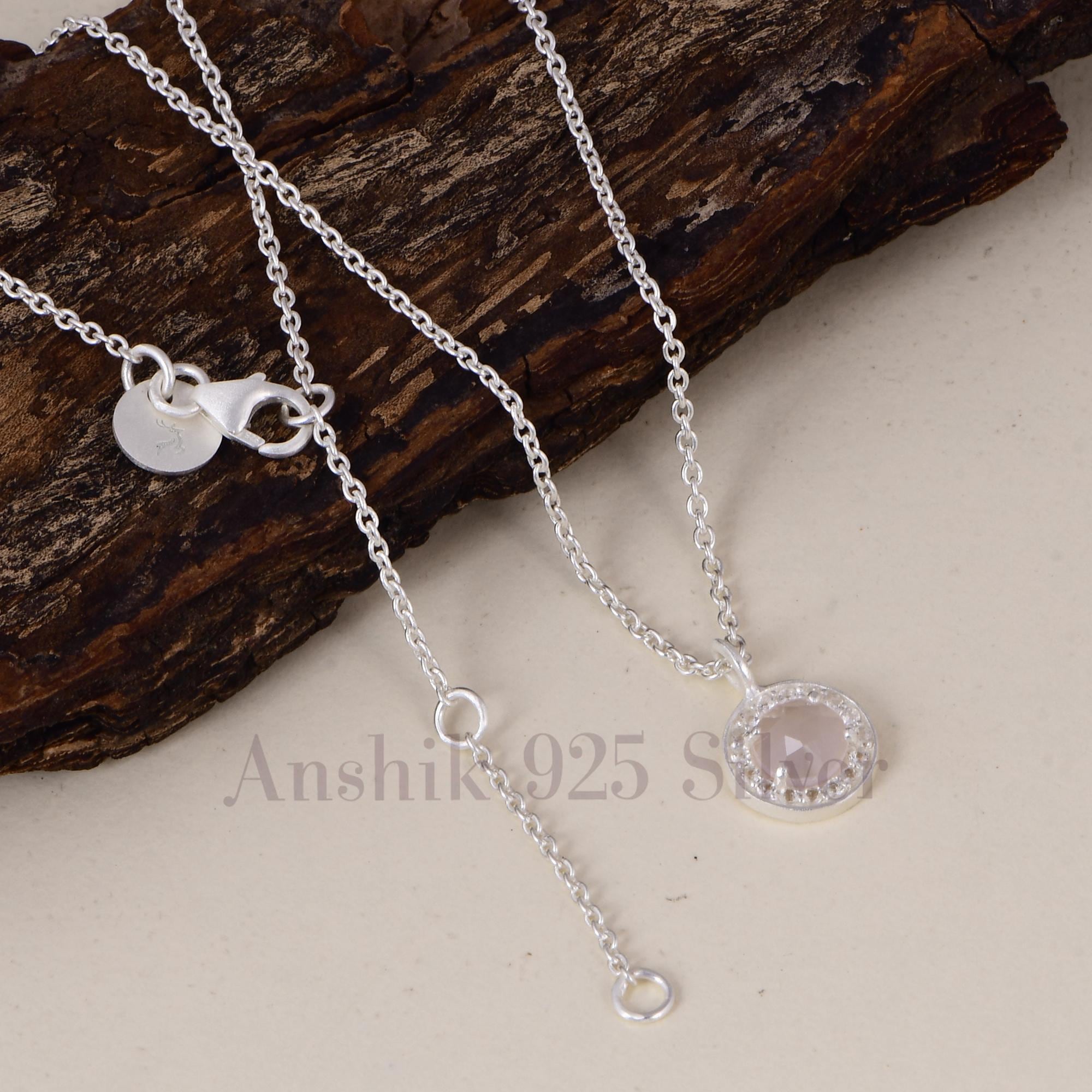 ヴィンテージ　ローズクォーツ　925 スターリングシルバー ネックレス 繊細なローズクォーツ ハロー ネックレス - 925 スターリング シルバー