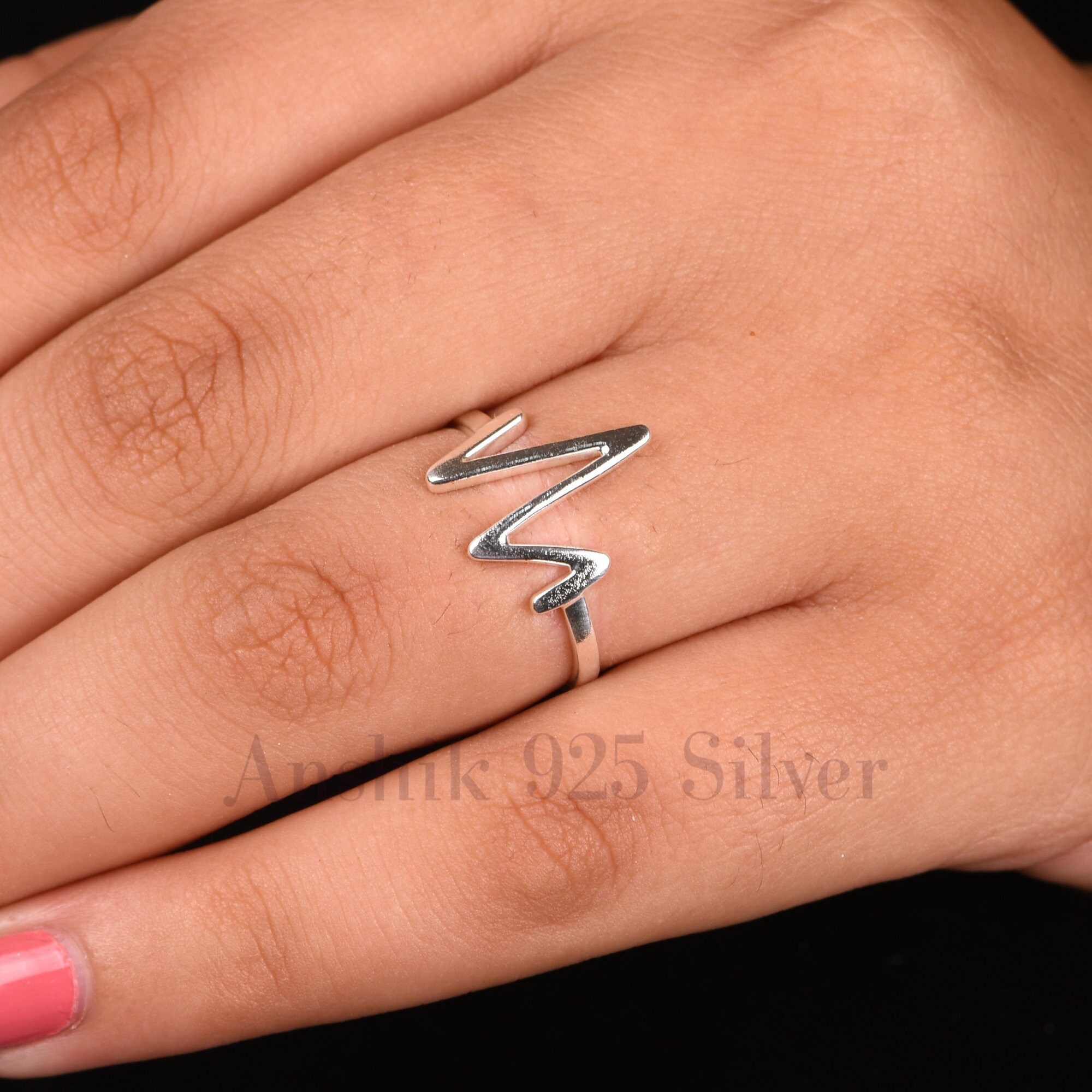 thumbnail image 2 of Sterling Silver EKG Pulse Heartbeat Ring - Unisex .925 Band, Sizes 4-12 By Sac Silver 2 of 4