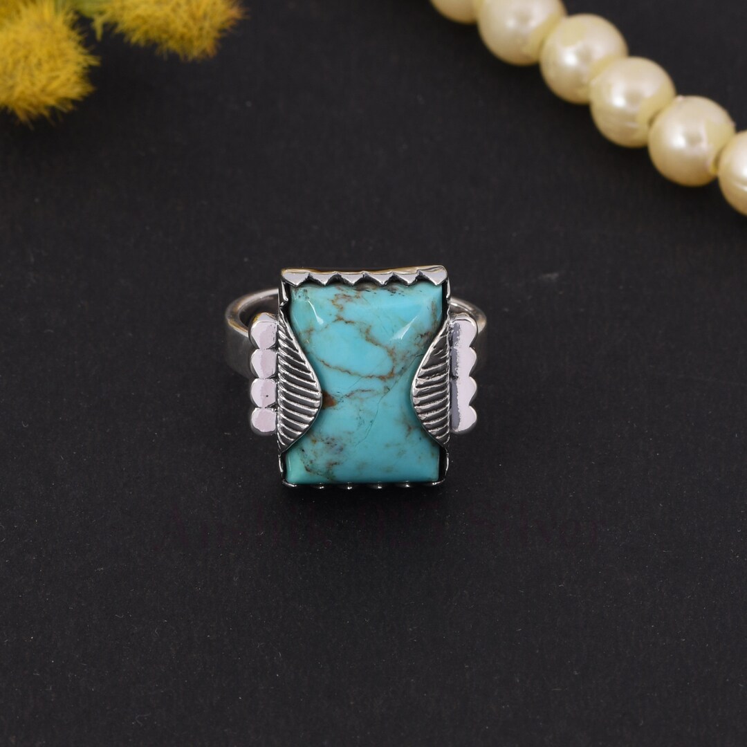 100% Genuine Kingman Turquoise Ring, Gemstone Ring, Blue Cocktail Ring ...