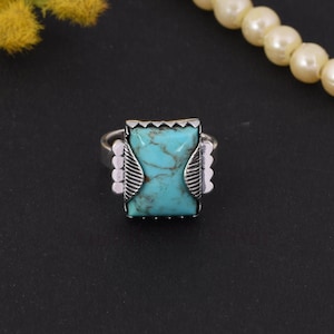 100% Genuine Kingman Turquoise Ring, Gemstone Ring, Blue Cocktail Ring, 925 Sterling Silver Jewelry, Anniversary Gift, Ring For Mother's Day