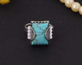 100% echter Kingman Türkisring, Edelsteinring, Blauer Cocktailring, 925 Sterlingsilberschmuck, Jubiläumsgeschenk, Ring für Muttertag