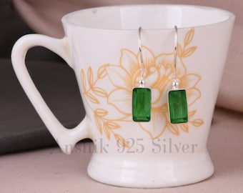 100% Genuine Doublet Zambian Emerald Earrings, Green Drop & Dangle Earrings, 925 Sterling Silver Jewelry, Birthday Gift, Earrings For Her