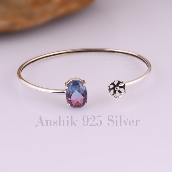 Prong Set Alexandrite Oval Cut Bangle, Alexandrite Bangle, Solitaire Bangle, Wedding Bangle, Silver Bangle Statement Bangle Gift For Mother.