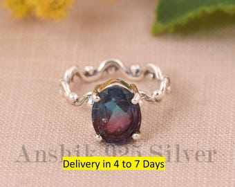 Prong Alexandrite Oval Ring, 925 Sterling Silver Ring, Solitaire Ring, Minimalist Art Deco Ring, Handmade Jewelry, Occasion Ring For women.