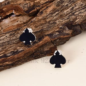 Oorbellen zwarte onyx, schoppenaas oorknopjes, 925 sterlingzilveren sieraden, edelsteen speelkaarten, cadeau voor vrouwen, voor de liefde.