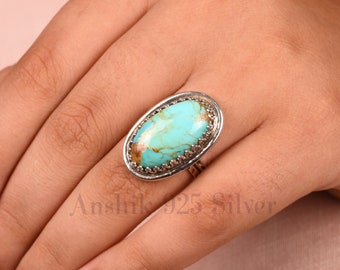 Handcrafted Natural Kingman Turquoise Ring, Gemstone Ring, Blue Cocktail Ring, 925 Sterling Silver Jewelry, Engagement Gift, Ring For Bride