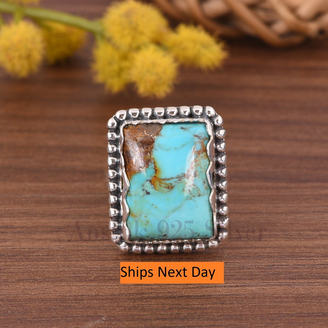 100% Genuine Kingman Turquoise Ring - Gemstone Ring - Blue Cocktail ...