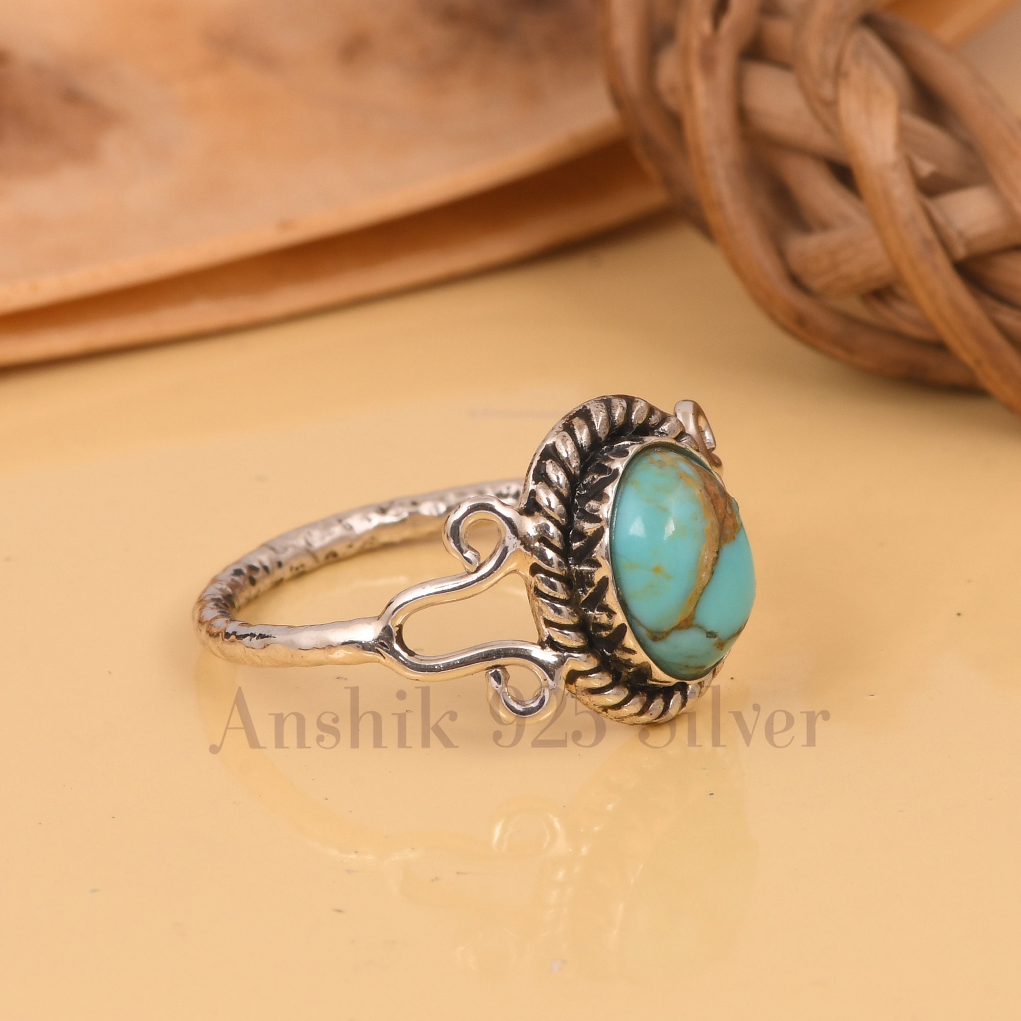 キングマン ターコイズ リング – スターリングシルバー ツイストバンド