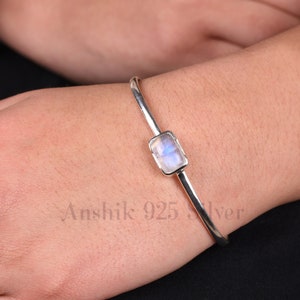 Mondstein Armreif, 925 versilbert Manschette Armreif, handgemachter Armreif, Silber Armreif, Edelstein Armreif, Regenbogen Mondstein Armreif für sie