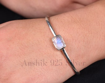 Moonstone Bangle , 925 Silver Plated Cuff Bangle, Handmade Bangle, Silver Bangle, Gemstone Bangle, Rainbow moonstone bangle bracelet For Her