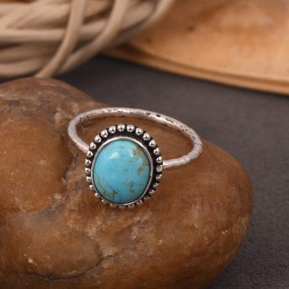 8 x 10 MM キングマンターコイズリング、ブルージェムストーン