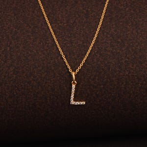 Collar con letra L de oro - Oro amarillo puro de 14 quilates - Joyería artesanal - Collar de diamantes - Collar con letra personalizada - Regalo para mujer