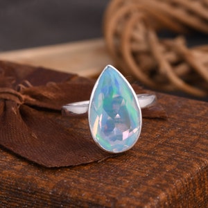 Aurora Opal Sky Ring, Gemstone Ring, Blue Statement Ring, 925 Sterling Silver Jewelry, Anniversary Gift, Ring For Best Friend
