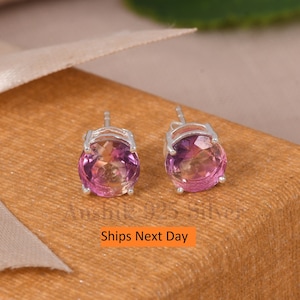 Ametrine Earrings, Bio Color Ametrine Stud Earrings, 925 Sterling Silver Earrings, Beautiful Handmade Stud Earrings Unique Earrings For Her.
