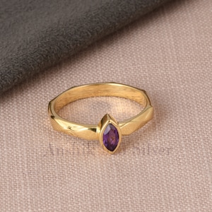 100% Natural Amethyst Ring, Gemstone Ring, Purple Statement Ring, 14k Yellow Gold Jewelry, Birthday Gift, Ring For Best Friend