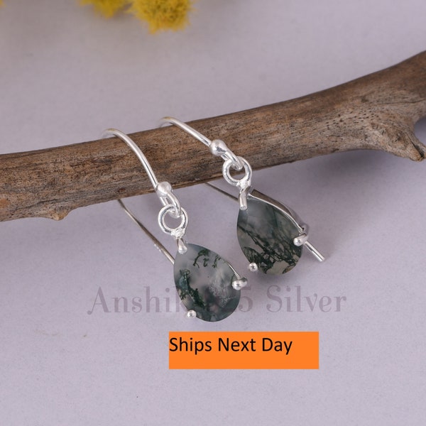 Natürliche Moss Achat Ohrringe, Mädchen Ohrringe, 925 Sterling Silber Ohrringe, Baumeln Ohrringe, Pear Cut Zacken Set Ohrringe Geschenk für Geburtstag.