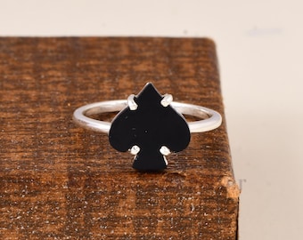 Black Onyx Card Suit Ring / 925 Sterling Silver Ring /Card Suit Ring / Unique Ace of Spades Ring / Men & Women Ring / Poker Lover’s Ring.