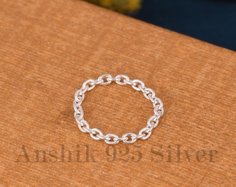 Chain Ring - Dainty Simple Delicate Silver Ring - Thin Stack Ring - Chain Jewelry - Pure 925 Silver chain ring Stackable ring Gift For Her.