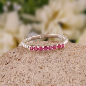 Pink Ruby Gemstone Cluster Ring - 925 Sterling Silver Engagement Ring -  Stacking Ring - Wedding - Minimalist Ring Gift For Love
