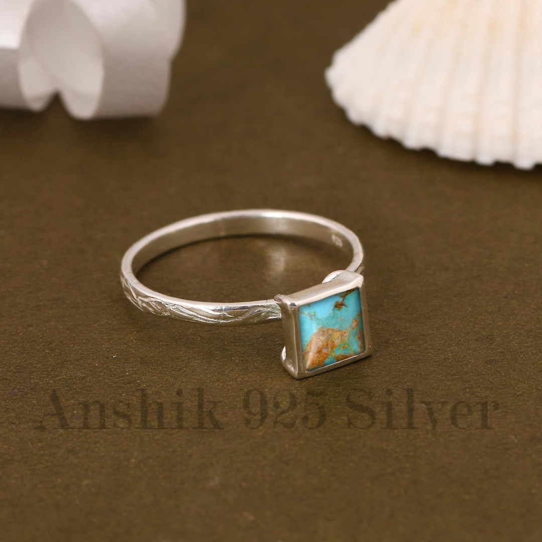 Square Kingman Turquoise Ring - 925 Sterling Silver Dainty Ring ...