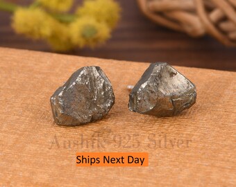 Rough Pyrite Gemstone Earrings / Minimalist Stud Earrings / 925 Sterling Silver Earrings / Classic Golden Stud Earrings / Gift For Birthday.