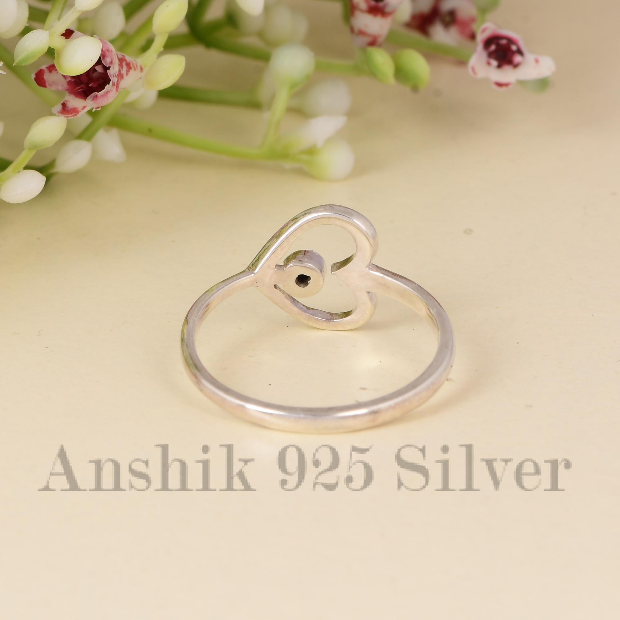 Black Spinel Heart Ring - 925 Sterling Silver Ring - Minimalist