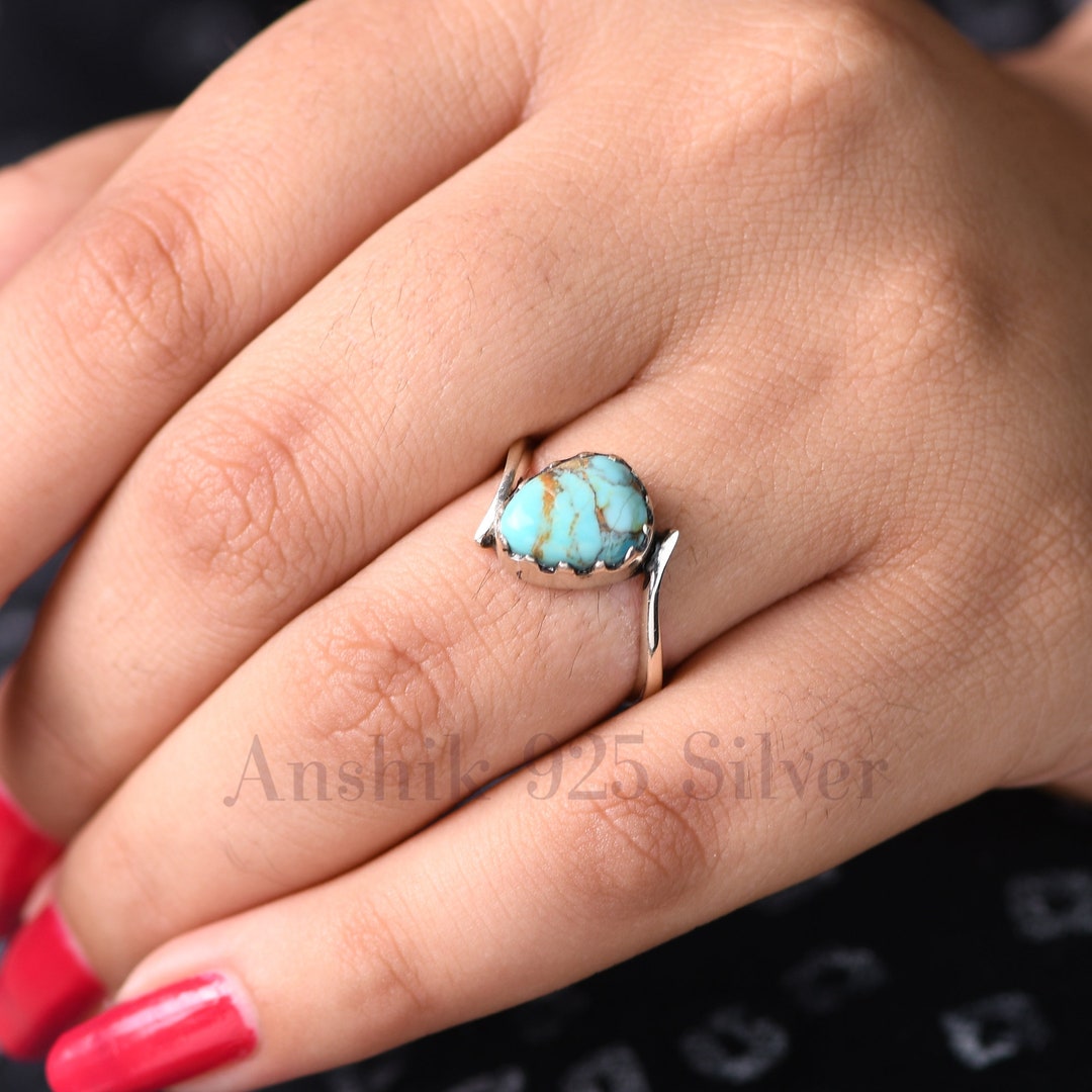 Minimalist Kingman Turquoise Ring - 925 Sterling Silver Ring - Designer ...