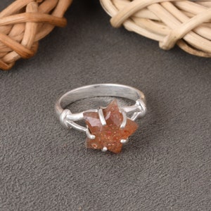 Exquisite Sunstone Ring, Gemstone Ring, Orange Stackable Ring, 925 Sterling Silver Jewelry, Engagement Gift, Ring For Her