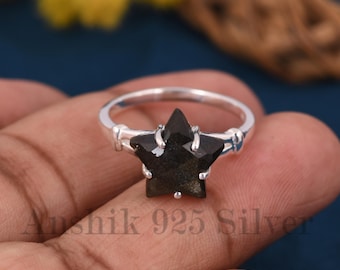 Gold Obsidian Ring, 925 Sterling Silber Edelstein Ring, Split Bandring, Designer Stern handgemachte schöner Ring, Geschenk für Jahrestag.