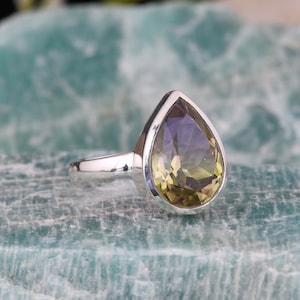 Bio Peacock Quartz Ring, Pear Cut peacock Quartz Ring, 925 Sterling Silver Ring, peacock Stone Ring, Handmade Ring, Silver Ring For Women.