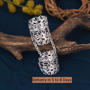 Simple Designer Ring, Full Finger Ring, 925 Silver Handmade Long Midi Finger Ring, Splint Knuckle Ring, Designer Filigree Ring For Her.