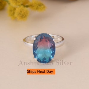 Anillo ovalado de alejandrita con puntas, anillo de alejandrita, anillo solitario, anillo de bodas en plata de ley, anillo llamativo para mujer, anillo Art Deco.