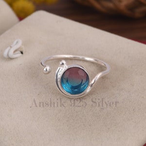 Ring alexandriet ronde ring, alexandriet ring, solitaire ring, trouwring in sterlingzilver, statement ring voor vrouwen art deco ring.