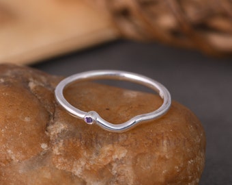 Kostbare amethistring, edelsteenring, paarse stapelbare ring, 925 sterlingzilveren sieraden, verlovingscadeau, ring voor zus