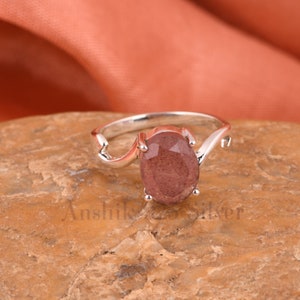 Strawberry Quartz Ring/Oval Light Pink Quartz Engagement Ring/Sterling Silver Promise Ring for Women/Unique Gift for Her