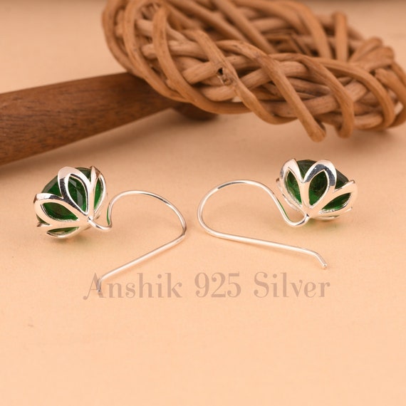 Boucles D'oreilles Créoles En Argent 925 Avec émeraude Naturelle - GemsPorium, 4.5g